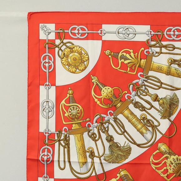 HERMES Carre 90 Scarf ""Cliquetis "" Silk Red Auth KD223 - Picture 2 of 14